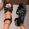 Fashion Vintage Printed Thick Bottom Sandals Women Summer 2025 Ankle Buckle Wedges Sandles Woman Black High Heels Sandalias Plus Size 43