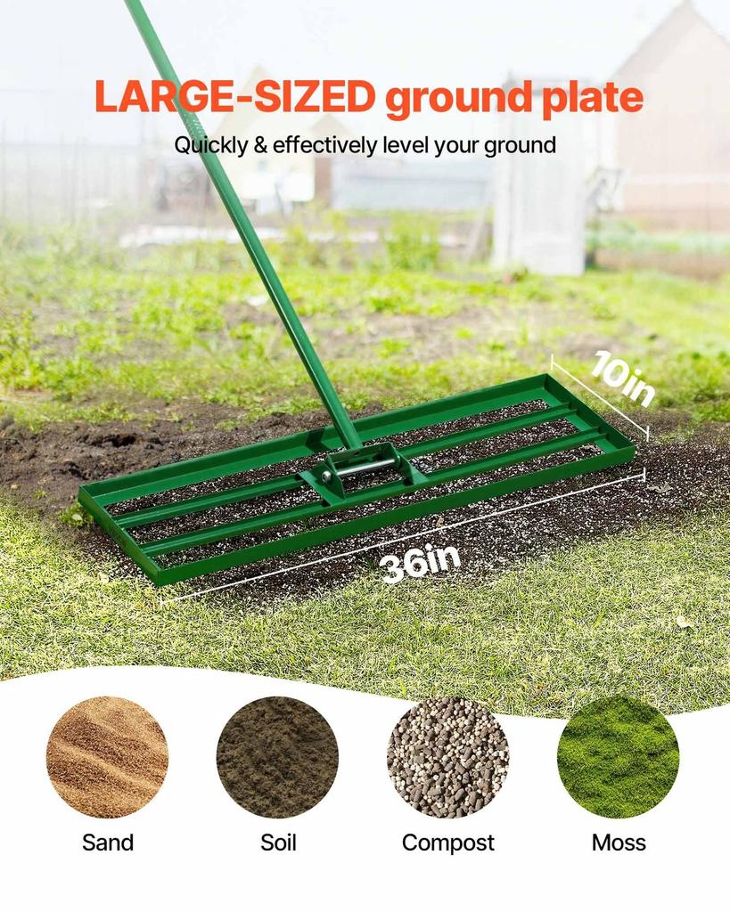 Lawn Leveling Rake, 36"x10" Level Lawn Tool, Heavy-duty Lawn Leveler with 78" Steel Extended Handle, Yard Leveling Rake Suit for Garden, Golf Lawn,