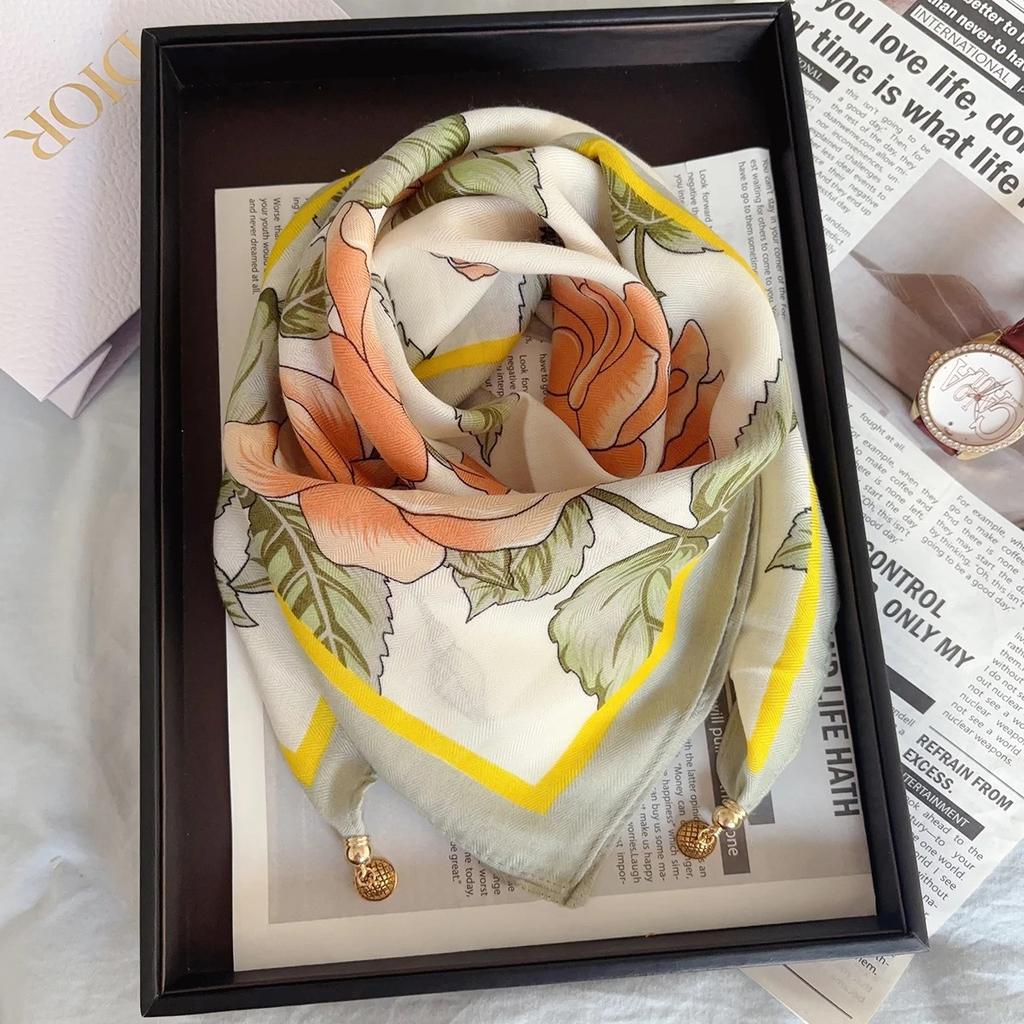 Silk Scarf with Magnetic Buckle - Square, Fashionable Winter Accessory for Women