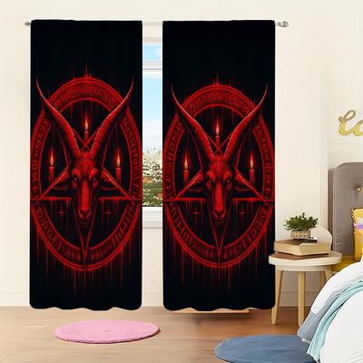 Gothic Curtains Satanic Pentagram Red Goat Head Light Filtering Bedroom Living Room Office Dark Decor Style Blackout Made Of Polyester