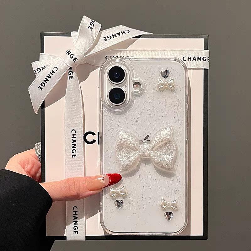 Bow Love Water Diamond Sparkling Pink Phone Case for IPhone 17 Promax Dropping Glue for Apple 15 Transparent 14 Women