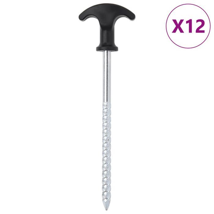 VidaXL Tent Pegs 12 Pcs 17 Cm Ø7 Mm Galvanized Steel, Ground Stake, Ground Anchor, Heavy-Duty Camping Peg, 4009317