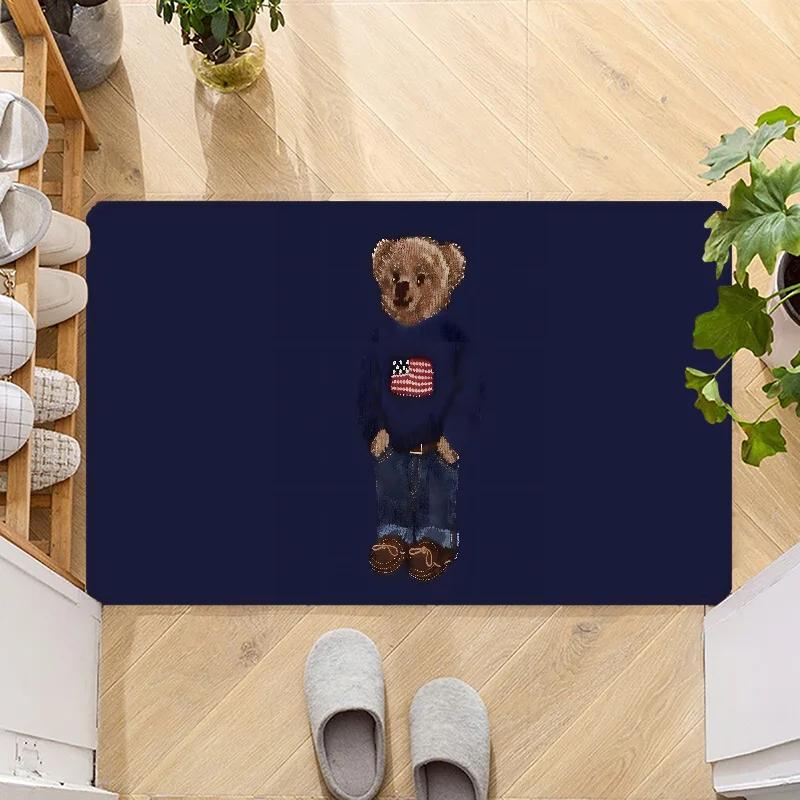 

Cute Teddy Bear Happy Door Mat Entrance Non-slip Doormat Washable Kitchen Carpet Hallway Rugs Bathroom Bath Door Mats 60x90cm