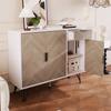 Modern Storage Cabinet, Sideboard in White and Wood Look with Drawer and Height-Adjustable Shelves (90 x 30 x 71.5 cm)