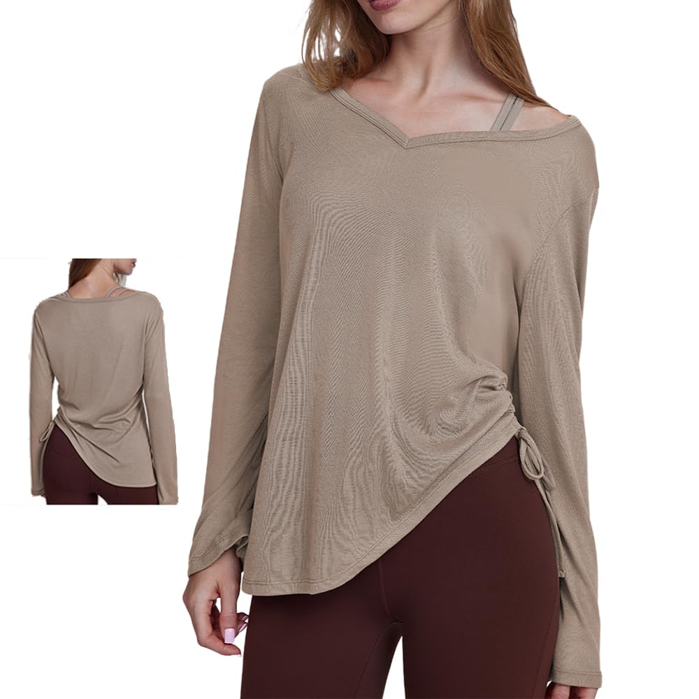 

Siomlana Yoga Sports Long Pilates Loose Hip Side Perfect for Autumn Women s Top, Shirt, Sleeve, Wear, Loungewear, Stretch, Moisture-Wicking,
