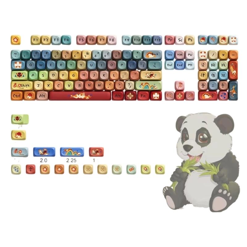 125Key Round Dunhuang Redness Panda Themed Keycap OQO Profile PBT Dye Sublimation Keycap Set for Customs Mechanical Keyboards 1