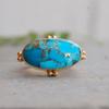 Blue Copper Turquoise  925 Sterling Silver Yellow Gold Overlay Ring Jewelry