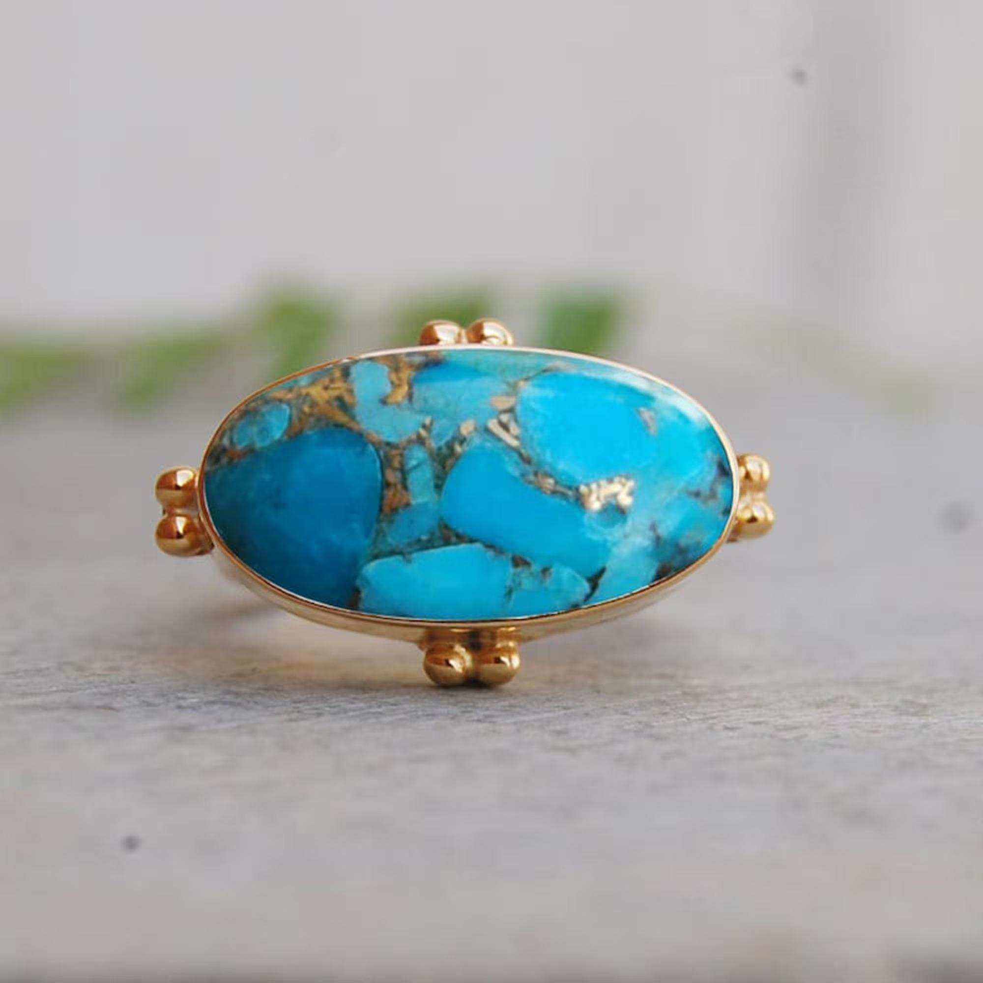 

Блакитна Мідна Бірюза Срібло 925 проби Позолочене Кільце Ювелірні вироби 10 золотий/жовтий