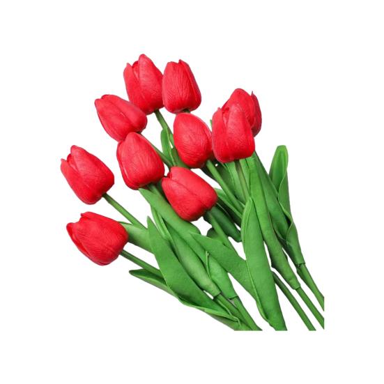 10 Pcs Artificial Tulip Flowers Faux PU Tulip Bouquet with Long Stem красный
