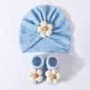 Elastic Infant Turban Hat Socks Set Soft Cotton Hat Sock Set Baby Headscarf Hat  Newborn Supplies