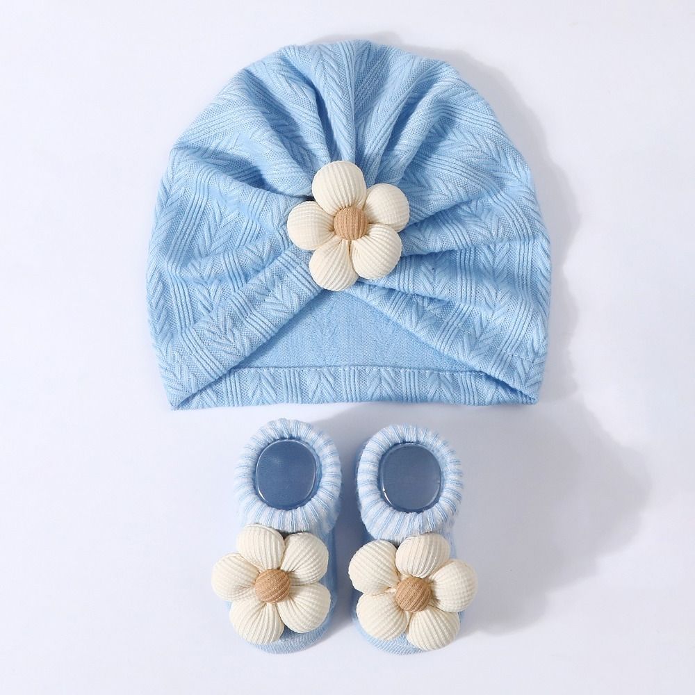Elastic Infant Turban Hat Socks Set Soft Cotton Hat Sock Set Baby Headscarf Hat Newborn Supplies