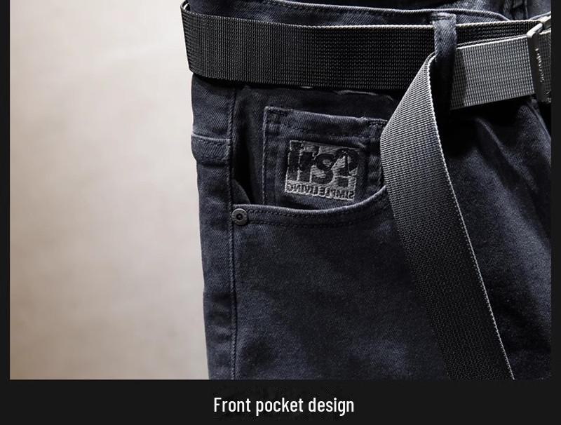 Men's Summer Slim Fit Denim Shorts with Ink-Splashed Print and Diamond Accent