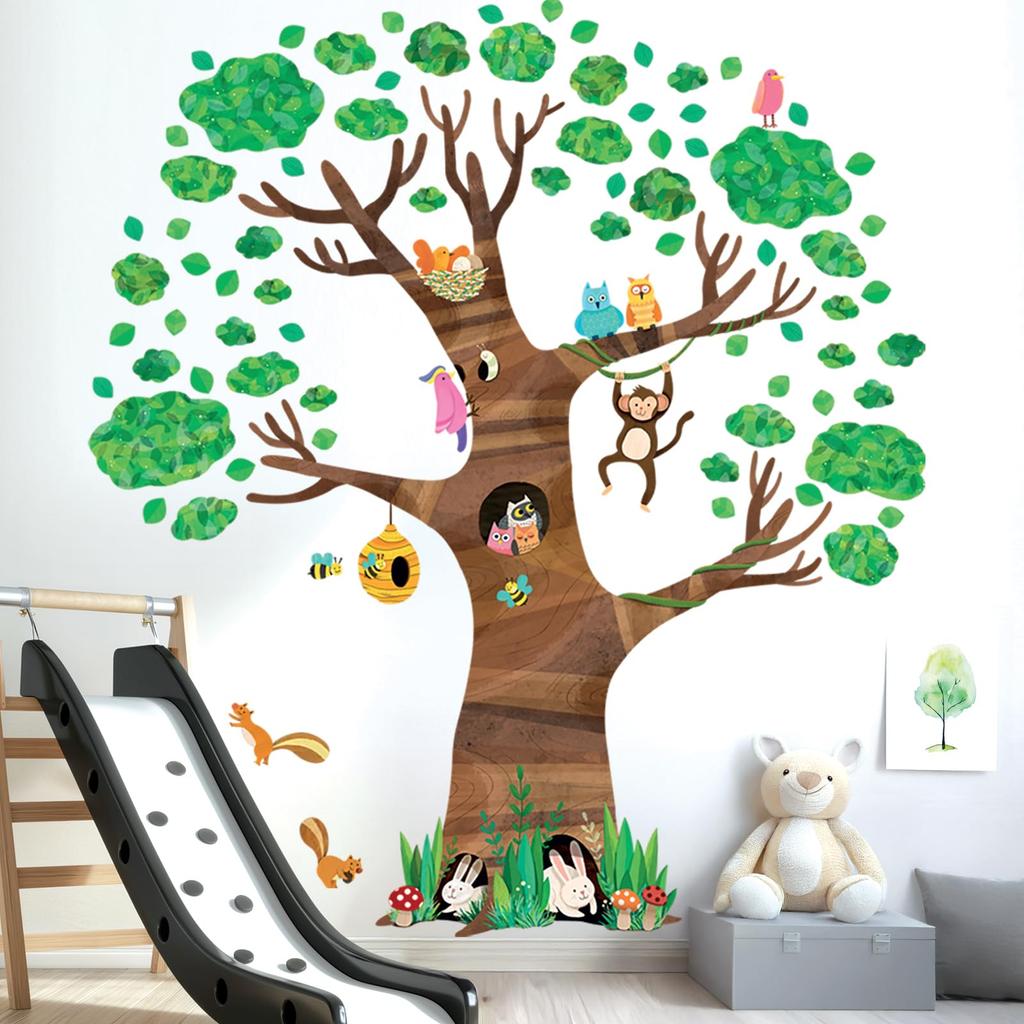 Decowall Extra Large Giant Tree and Animal Wall Sticker Decorative Wall Art Sticker for Kids Bathroom Room Infant DL4-1709 (150x160 Cm) Kindergarten,