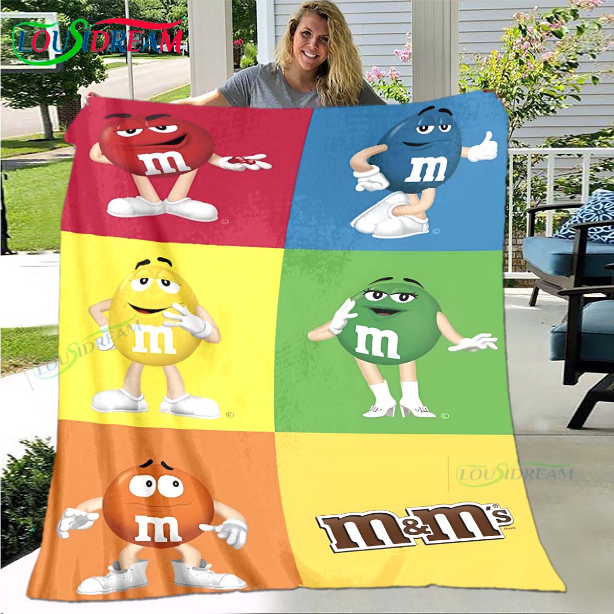 Модная плед с узором логотипа шоколада M&M Звезда Фланелевый тонкий плед Портативный для дома, путешествий, офиса, перерыва на обед Подарок 75x90cm