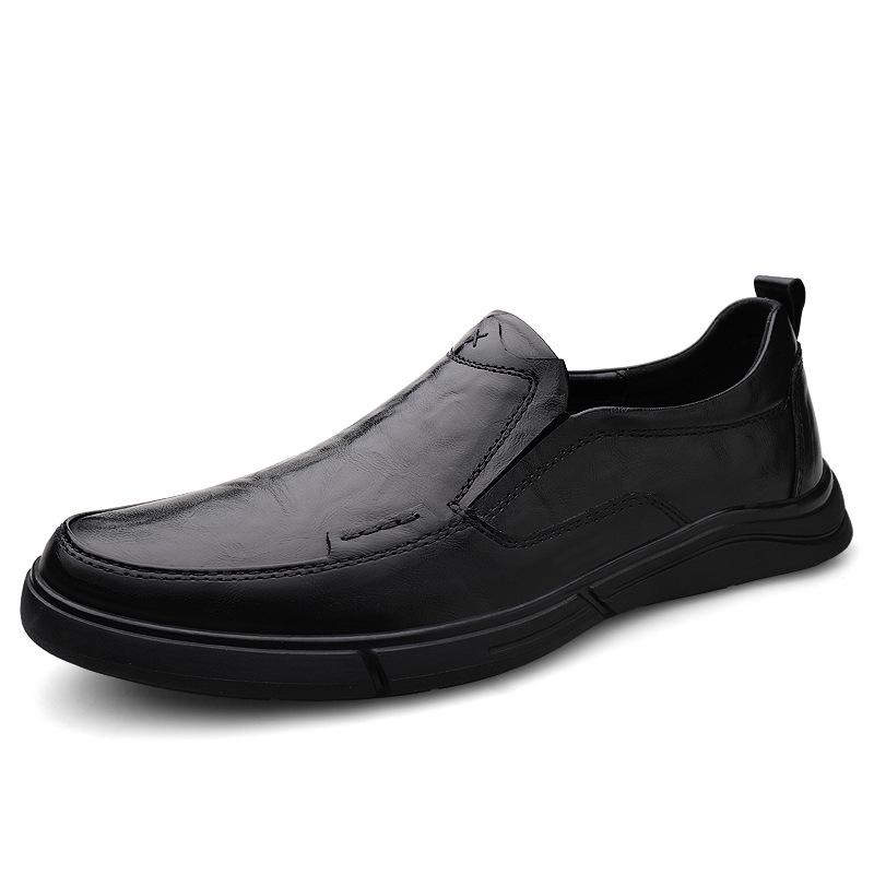 Men s Fashionable Autumn Leather Loafers: Hand-stitched, Breathable, Versatile Genuine Cowhide for Middle-aged 43
