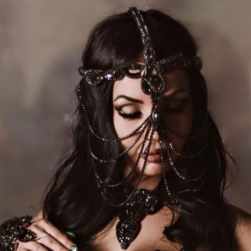 Black Rhinestones Mask for Women Luxurious and Mysterious Costume Headwear Comfortable Party Accessory