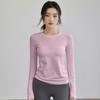 Women's Seamless Long-Sleeve Sports Top for Running & Yoga - Quick-Dry Elastic Knit Crew Neck