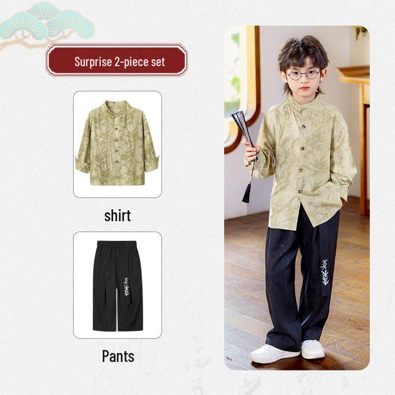 Boys' Chinese Style Hanfu Set - Spring/Autumn Shirt & Outfit for Performances and Formal Events