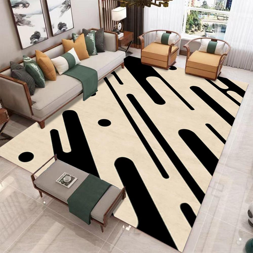 Black White Geometric Pattern Large Living Room Rug Non Slip Sofa Carpet Modern Abstract Design Floor Mat Home Interior Decor