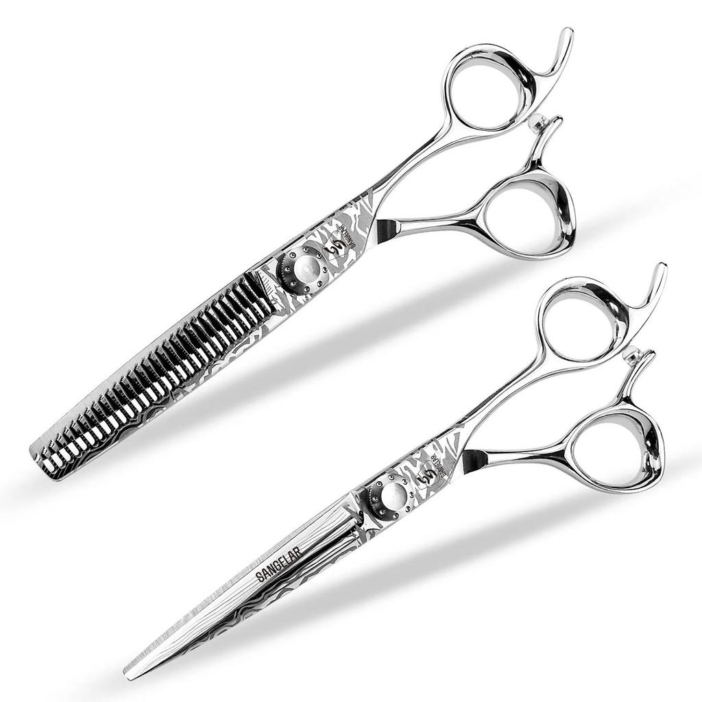 Sangelar 6 Inch Stainless Steel Hair Scissors Professional Silver Hairdressing Shear Fashion Design Beauty Barber Scissors