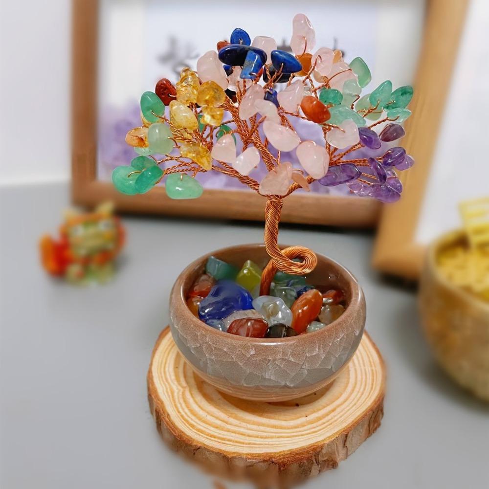 new Colorful Teabowl Natural Crystal Tree Handmade Simulation Tree Money Tree Fortune Crystal Ornaments разноцветный