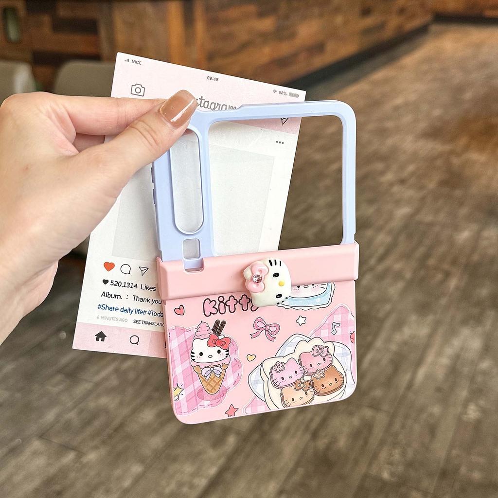 Cartoon KT Cat Is Suitable for Samsung ZFlip7 Mobile Phone Case Folding Screen Huawei PuraX Folding Screen Center Shaft Protective Case.