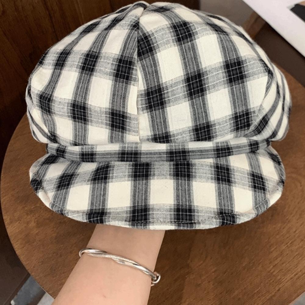 Thin Brim Plaid Beret Hat Irregular Octagonal Newsboy Peaked Hat Fashion Painter Artist Cap Travel