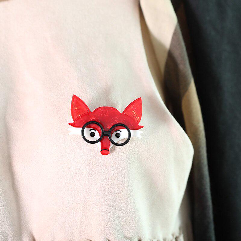 Blucome Acrylic Black Glasses Fox Shape Brooches Handmade Women Kid Animal Brooch Cartoon Brooch Pins Lapel Badges DIY Adornment
