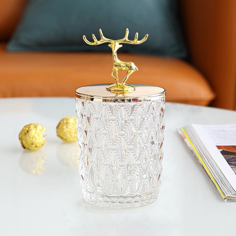 Elegantní skleněná úložná nádoba v severském zlatém provedení na vatové tyčinky a párátka