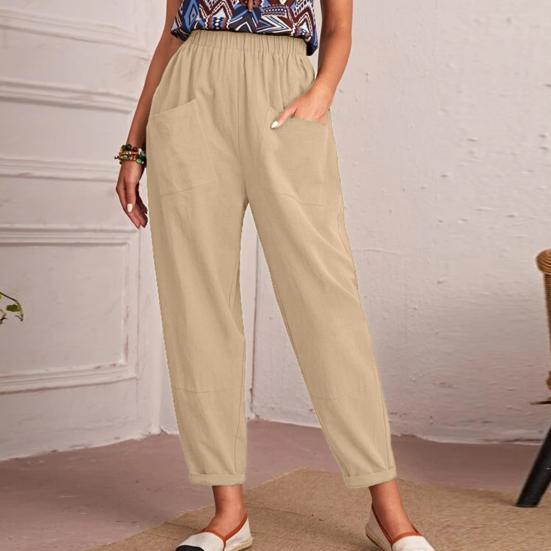 Freizeithose mit elastischem Bund, vielseitig, schnelltrocknend, charmant, Retro, lockere Baumwoll-Leinen-Freizeithose, Damenbekleidung