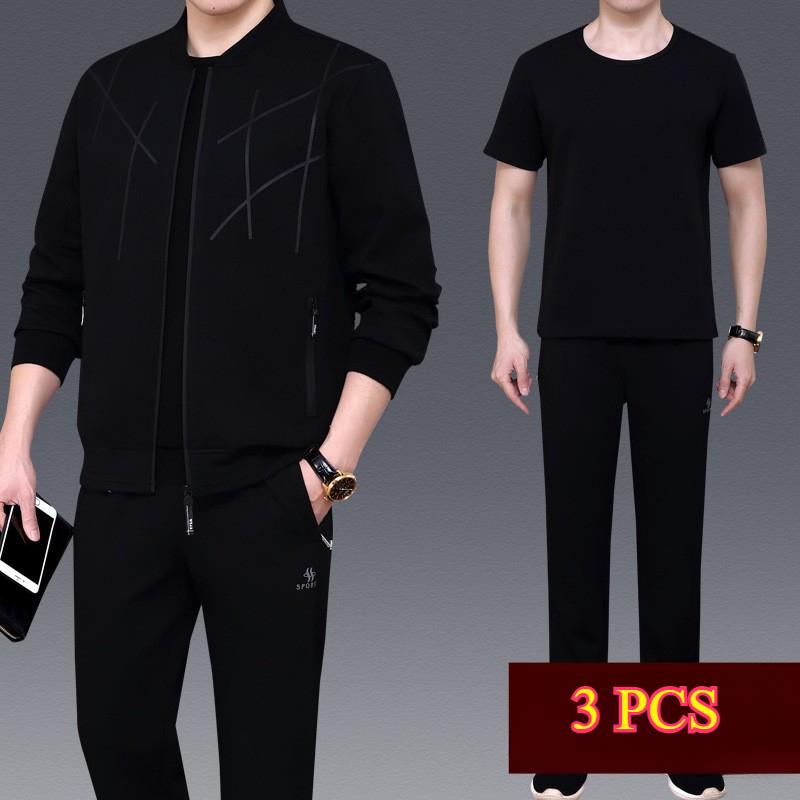 

Весна Осень Мужской Костюм Свободного Кроя Повседневный Большого Размера Универсальная Спортивная Одежда Набор из 3 предметов для мужчин среднего и пожилого возраста XXXXXL чёрный