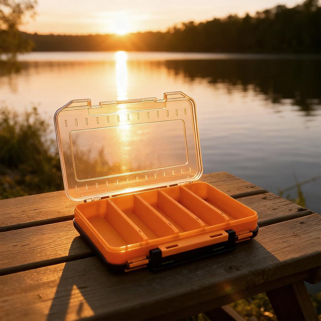 Doppelseitige Köderbox mit 14 Fächern für Wobbler Angelköder Haken Zubehör Aufbewahrungs Organizer Box
