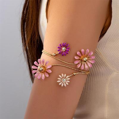 Bohemian Colorful Oil-Dripping Flowers Arm Bracelets for Women Elegant Vintage Open Cuff Bangles Vacation Charm Jewelry Gifts
