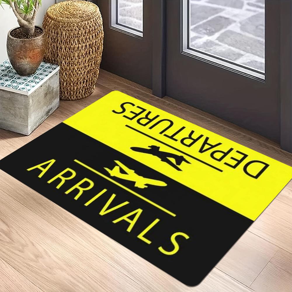 Aviation Theme Carpet Mat - Airport Sign Airplane Icon Departure Arrival Traffic Pilot Gift Decorative Home Decoration Rug