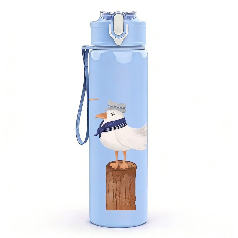 1PC Three Wooden Seagull Bird Print 750ml Color Plastic Sports Water Bottle Leakproof Flip Straw Lid Suitable for Sports Office Home Use
