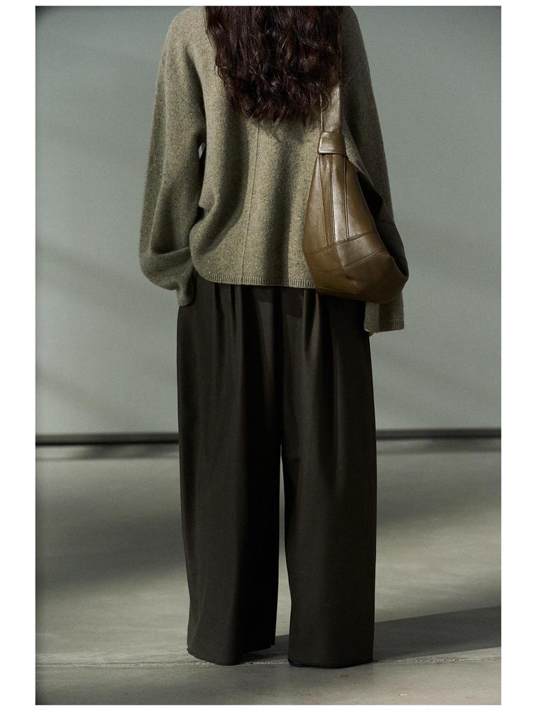 Shi Ji TR Pleated Cocoon Trousers: Autumn Mid-rise, Slimming, Versatile, and Casual Long Pants M7618