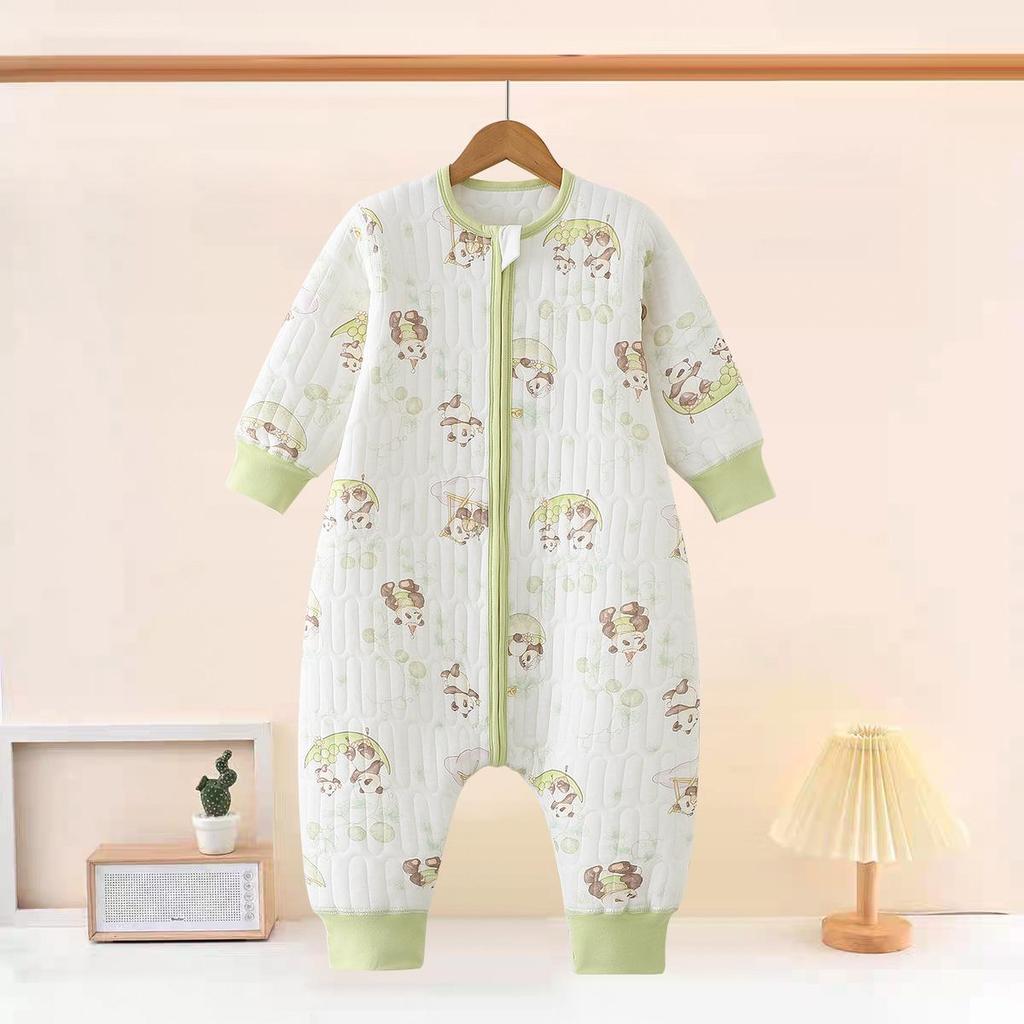 Three-Layer Quilted Children's Sleeping Bag: Anti-Kick Footed Blanket for Boys & Girls, One-Piece Pajamas for Autumn and Winter.