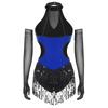 Womens Latin Figure Skating Jumpsuit Sleeveless Sequined Tassel Leotard Bodysuit Matching Mesh Gloves