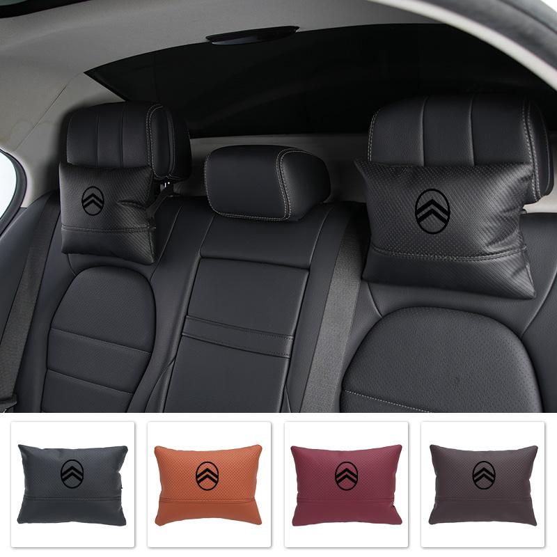 Car Seat Hanging Headrest Leather Neck Pillow Head Protector Accessories For Citroen C4 C3 C5 C1 C2 Berlingo Celysee Cactus