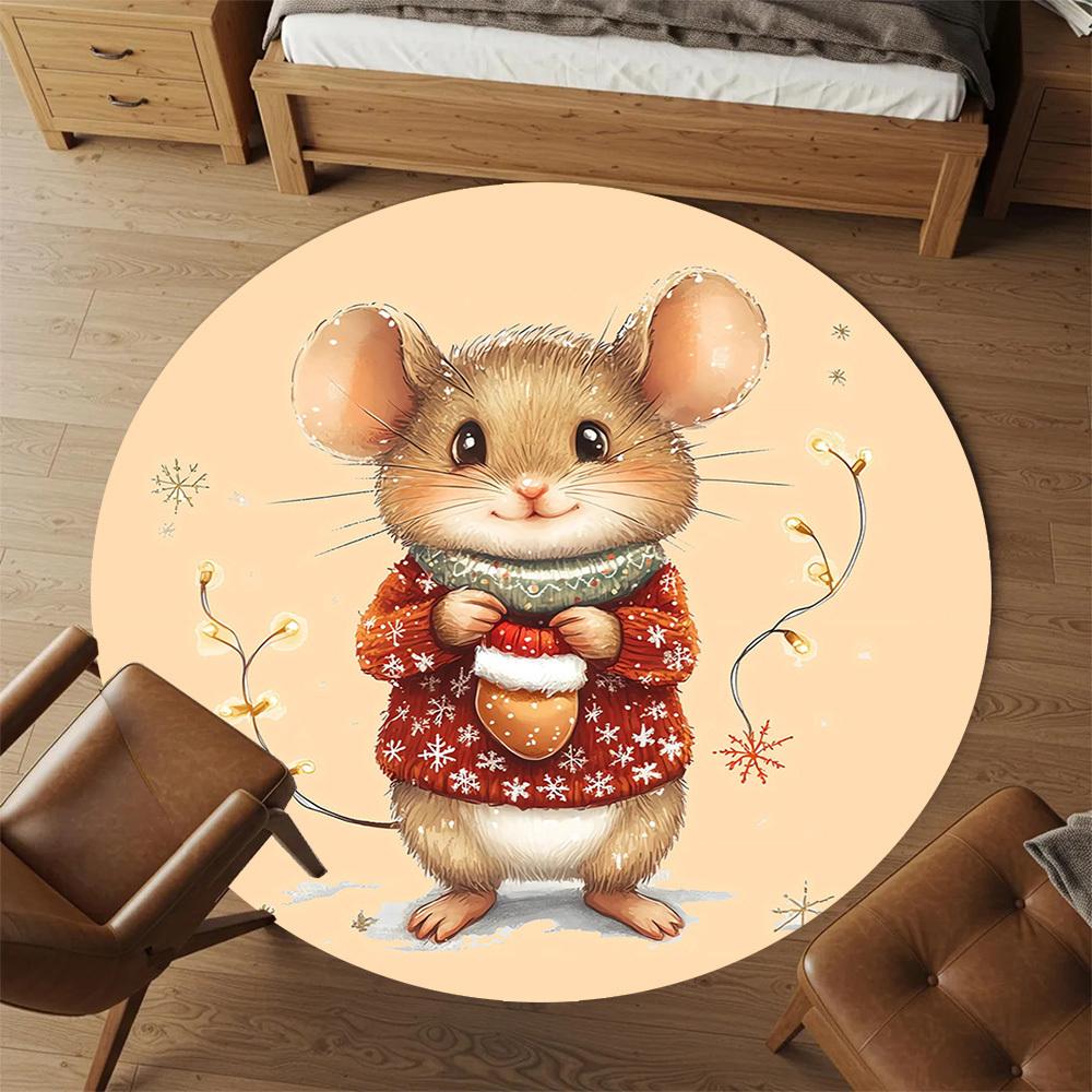 1pc mouse winter Round Chair mat Area Rug - Non-Slip, Floor Mat for Office, Bedroom, and Indoor Decor -1002026