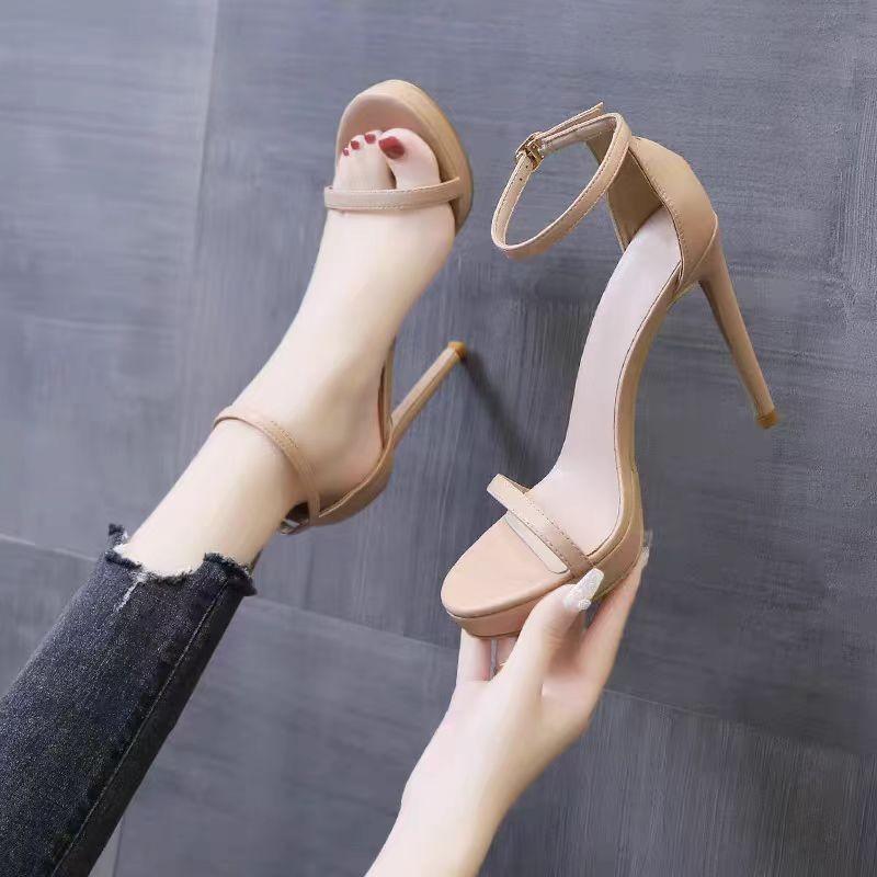 Simple one-word buckle high-heeled sandals waterproof table women's shoes banquet shoes fashion sandals