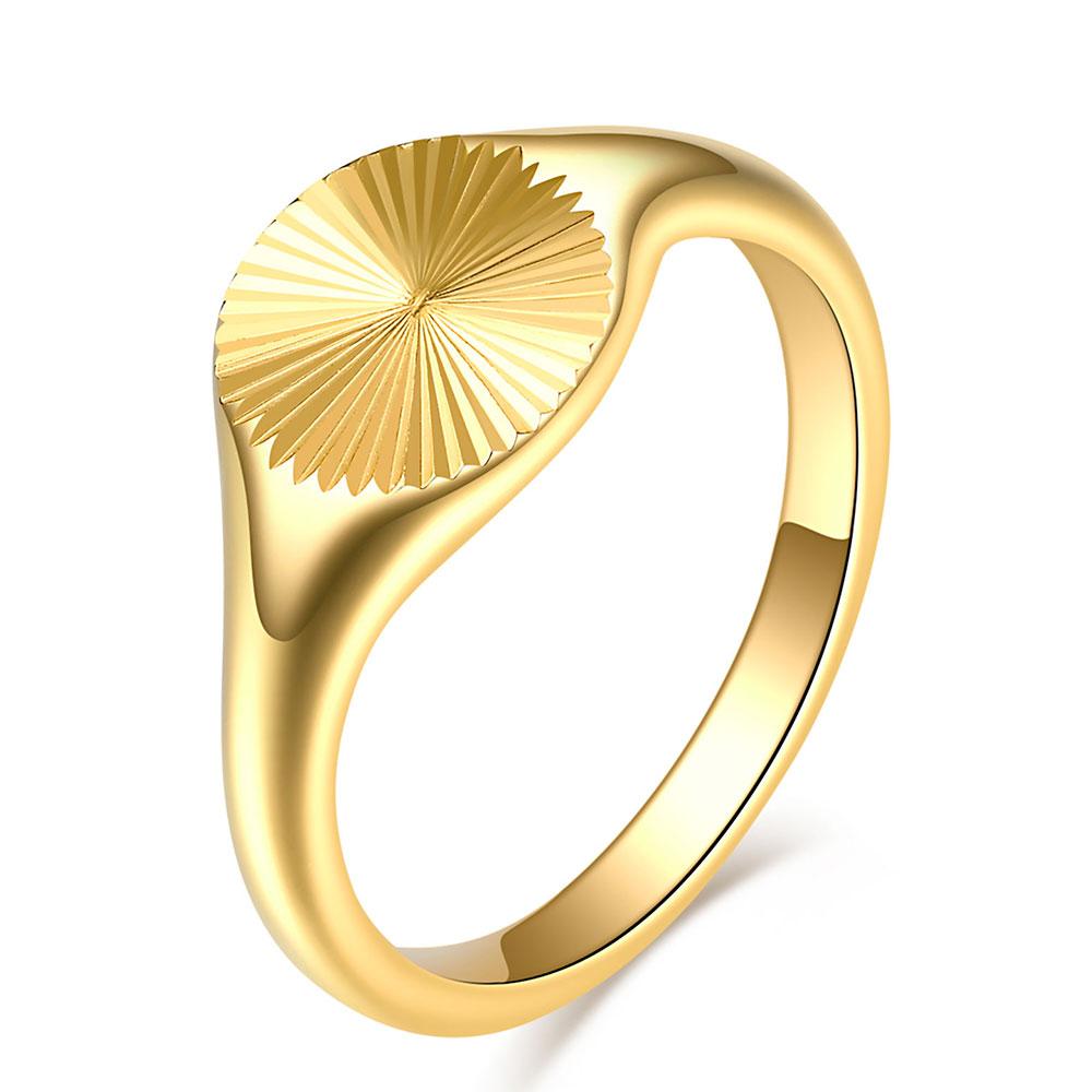 

High Quality Carve Wave Rings for Women Minimalist Dainty Rays Texture Circle Ring Stainless Steel Signet Chunky Dome Ring 5 золотой