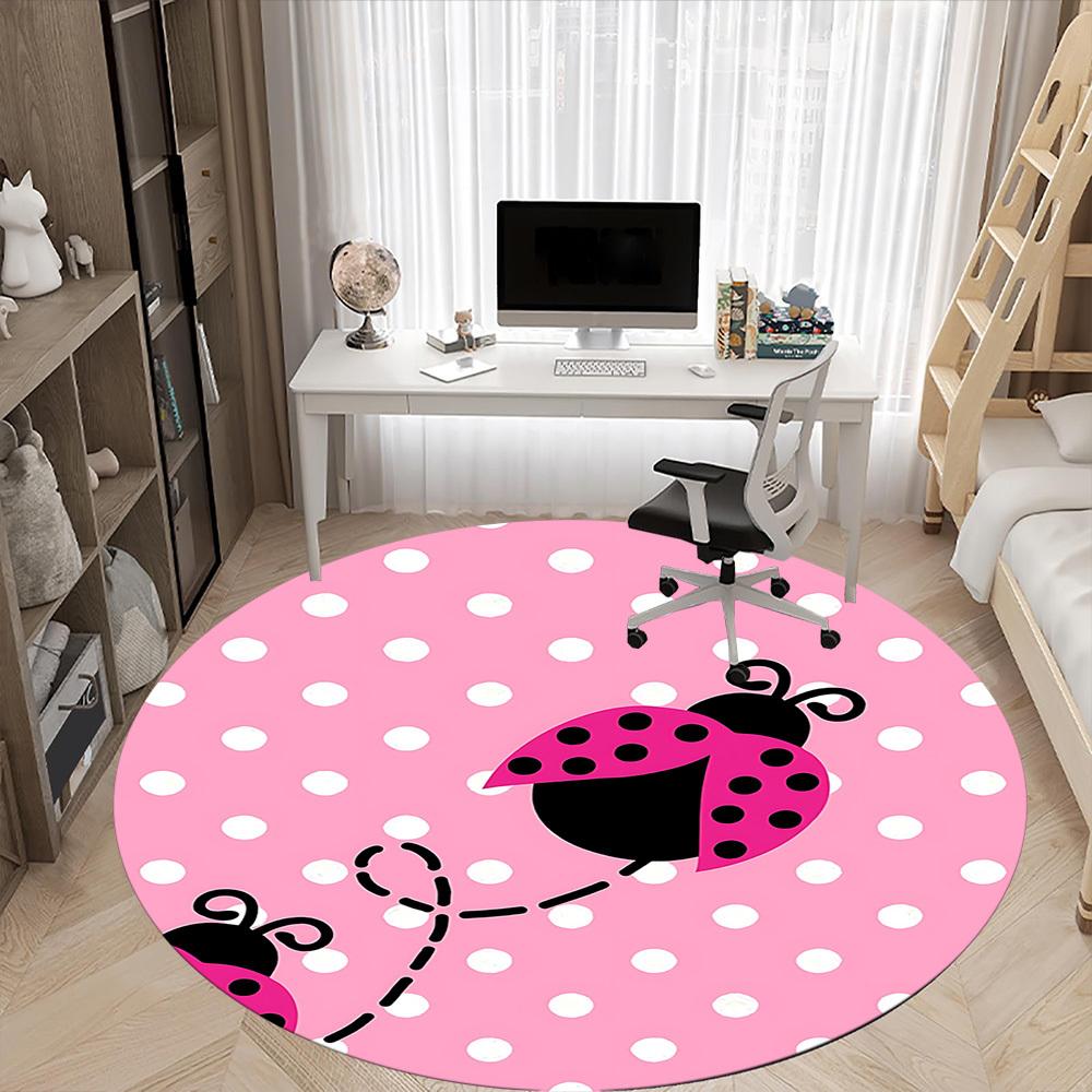 1pc Ladybug Polka Dot Office Round Rug, Non-slip, Soft and Durable Office Rug for Interior Decoration, Perfect for Office, Beautiful Decoration Yy2603