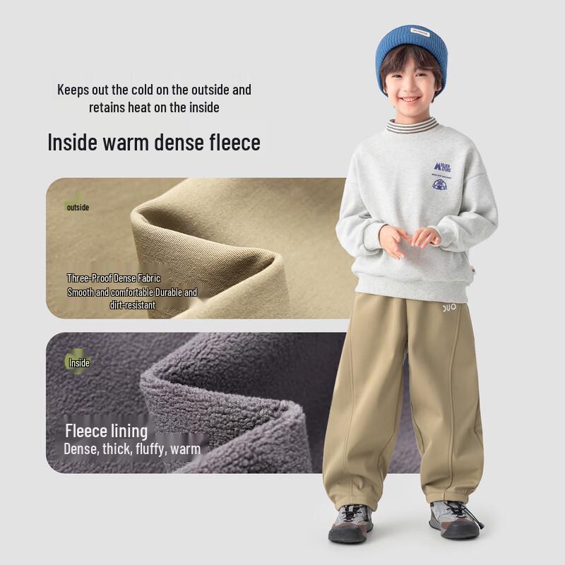 Boys' Fleece-Lined Loose Casual Cargo Pants with Embroidered Lettering