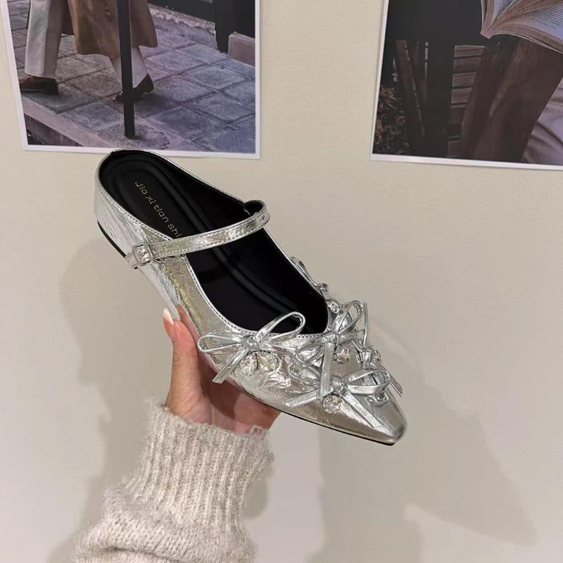 

inner height increase silver bag head half slippers women s shoes outer wear new spring and summer Mary Jane bow shoes 39 срібний