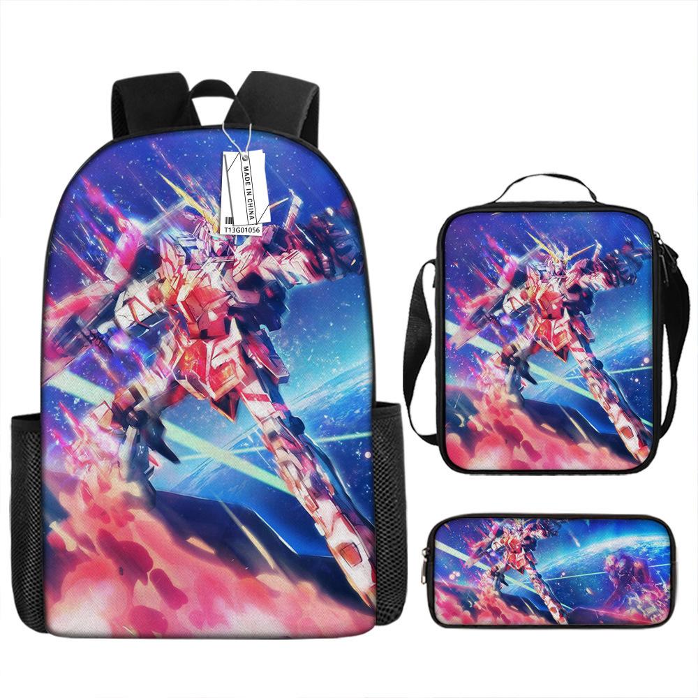 Gundam Mecha Schultasche Jungen und Grundschüler Ultraleichter Rückenschutz Rucksack Jungen Animation Kinderrucksack Dreiteiliges Set