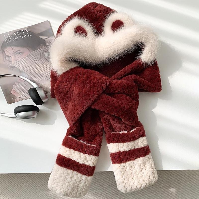 Cold-Proof Warm Able Plush Hat, Hat, Scarf, Gloves And Earmuffs Four-In-One, Winter Thickened Ear Protection Cycling