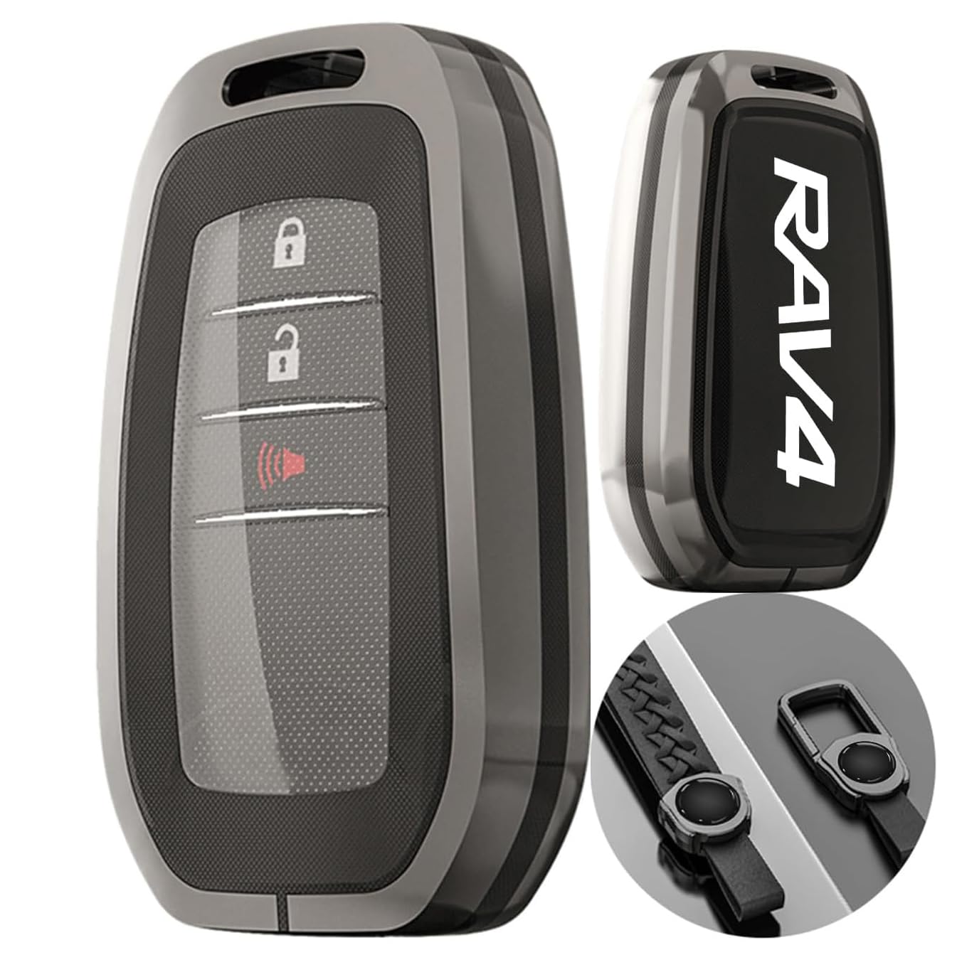 

RAV4 Ключ от машины Чехол для ключа Брелок Совместимый Простое управление Защита и Материал из цинкового сплава ТПУ Надежно защищает Ваш чехол/карту для ключа от машины на 360° чёрный