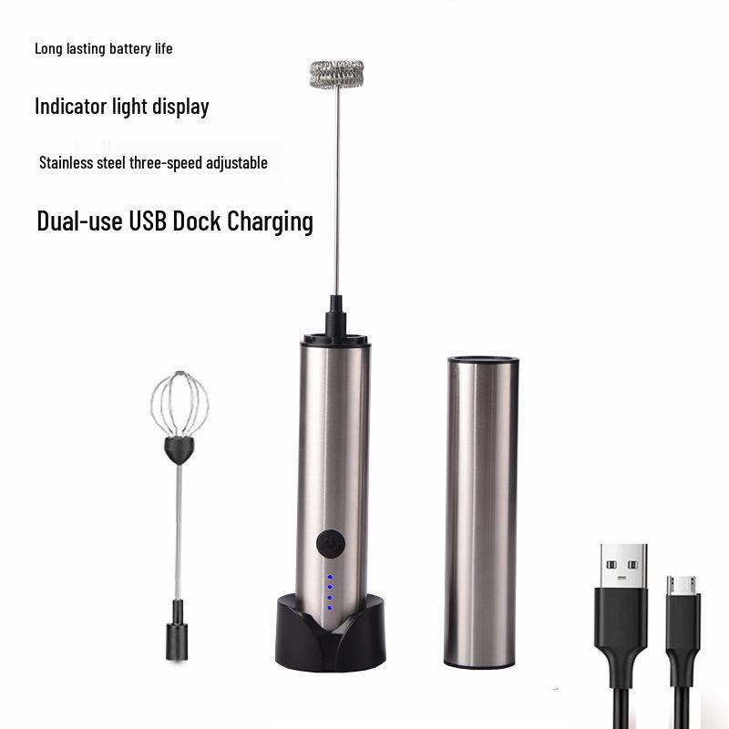 Adjustable Three-Speed Handheld Stainless Steel Electric Milk and Egg Frother
