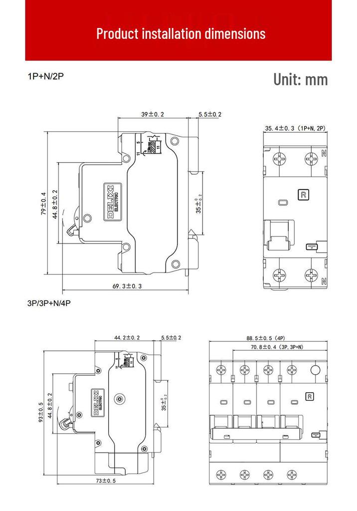 Delixi 220V Miniature Air Switch Circuit Breaker 2P with Leakage Protection, 1P+N, 3P, 4P.